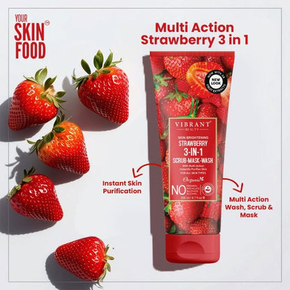 Vibrant Beauty Strawberry 3 In 1 Scrub-mask-wash Face Wash Deep Pore Cleansing Facial For Radiant Skin (200ml)